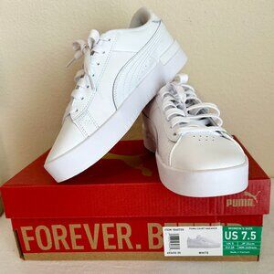 New PUMA Women's Court Sneaker Retro Walking Tennis Shoe Sz 7.5  White With Gold